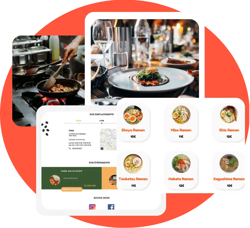 Choix de design pour site internet restaurant parmi une dizaine de thèmes