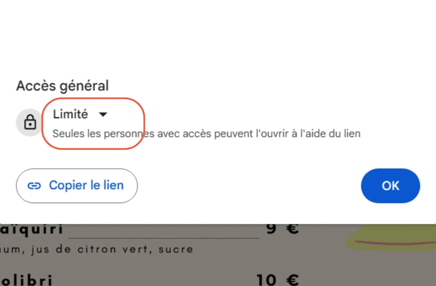 Etape 2 pour partager un fichier sur Google Drive Etape 2 pour partager un fichier sur Google Drive