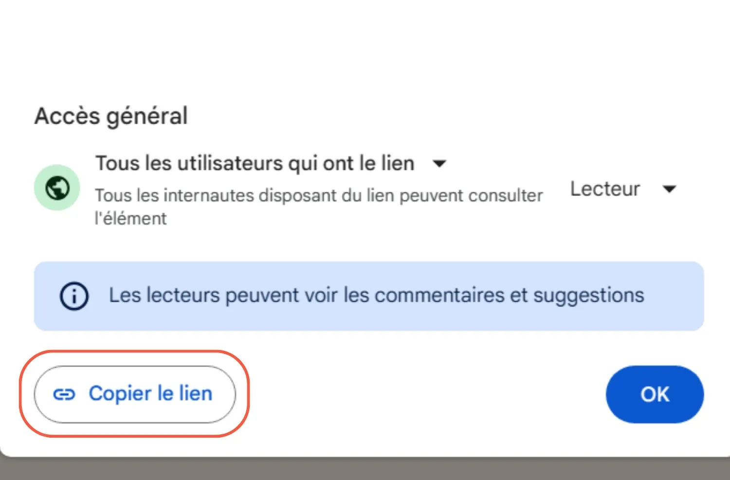 Etape 4 pour partager un fichier sur Google Drive Etape 4 pour partager un fichier sur Google Drive