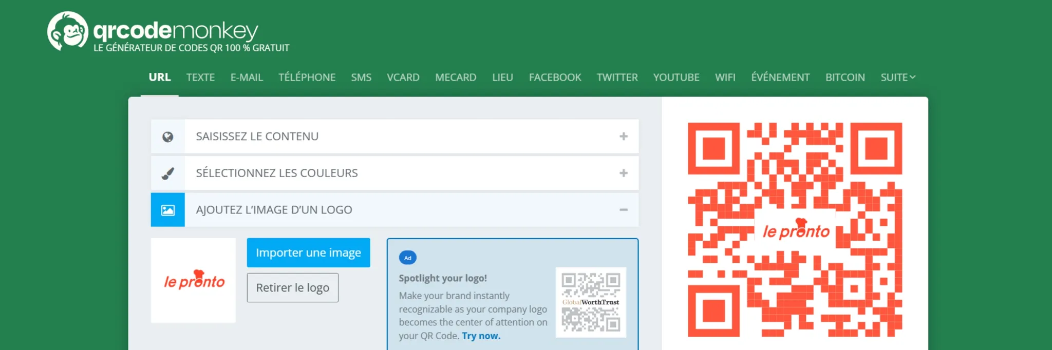 Application web QRCode Monkey