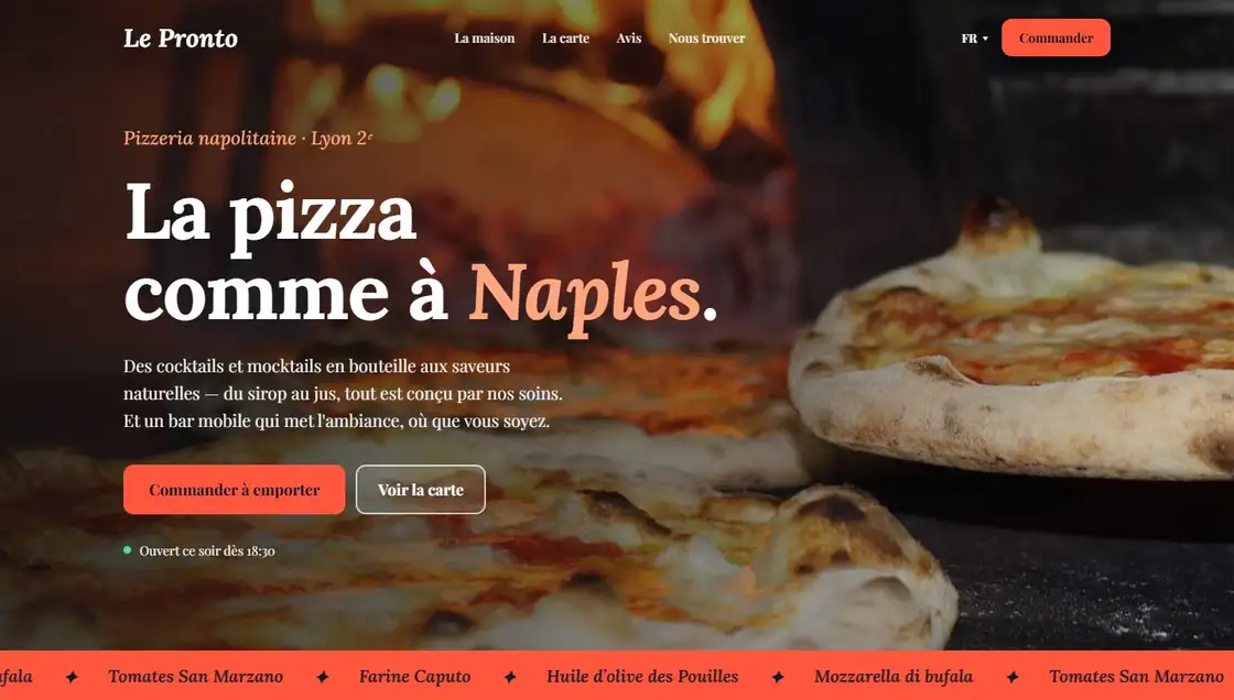 Site de démonstration Le Pronto pour une pizzeria napolitaine