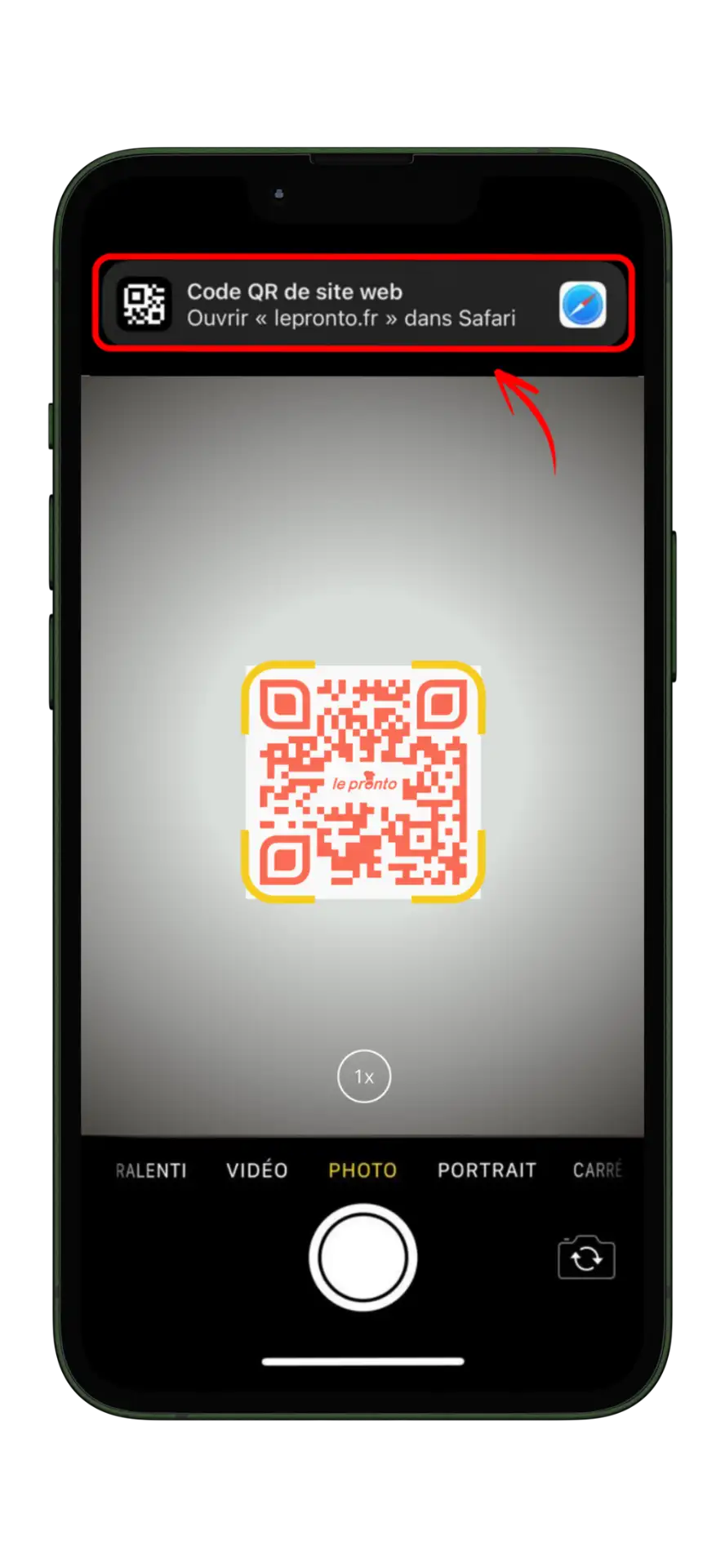 Notification iPhone pour ouvrir un menu QR code