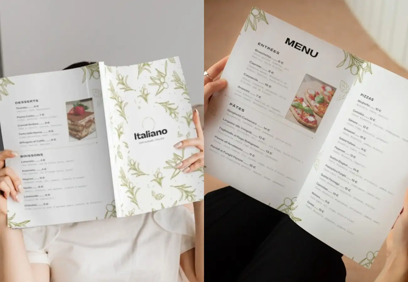 Carte de restaurant à deux volets