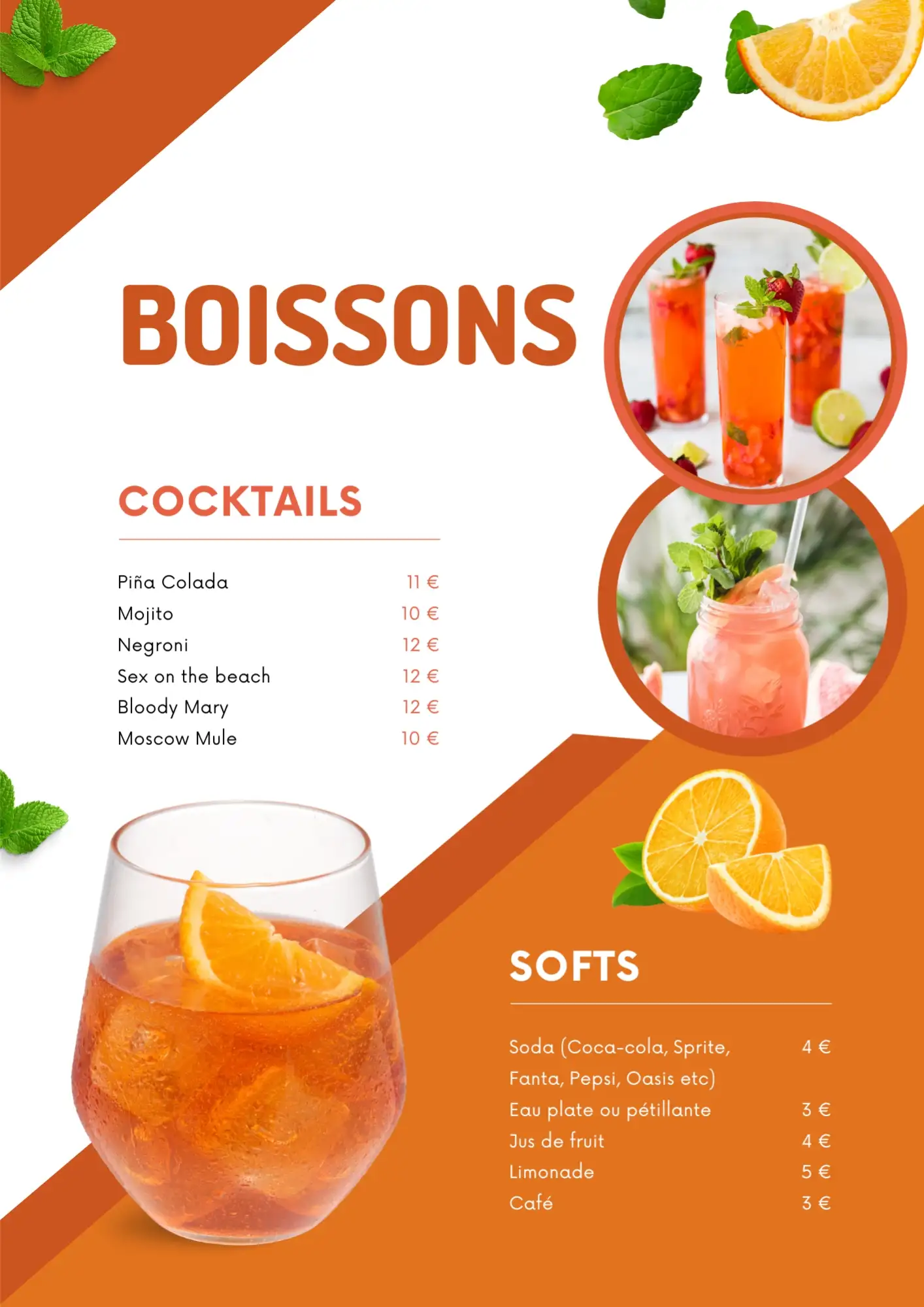 Modèle de carte des boissons au format A4 vertical