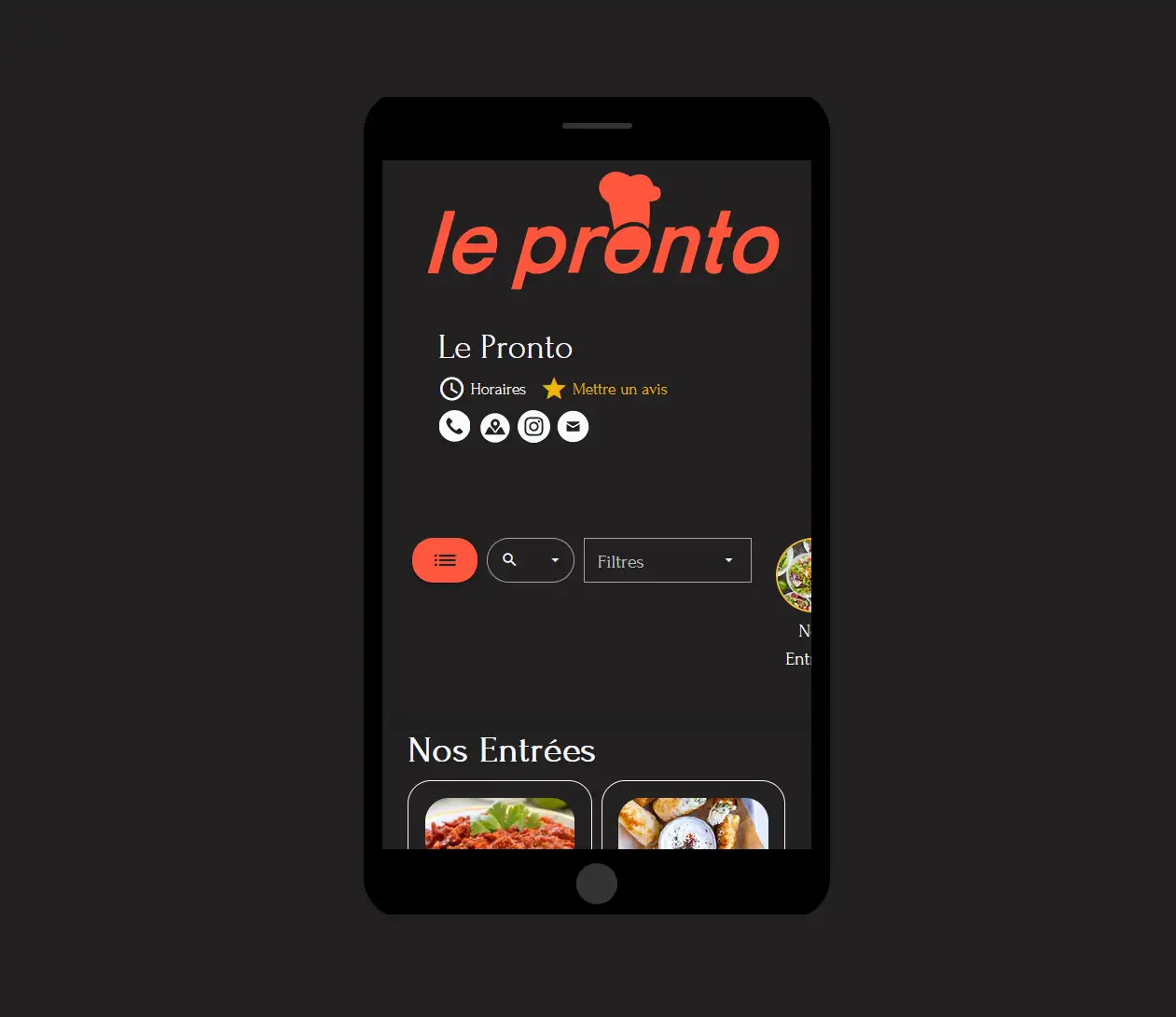 Démonstration interactive de menu QR Code