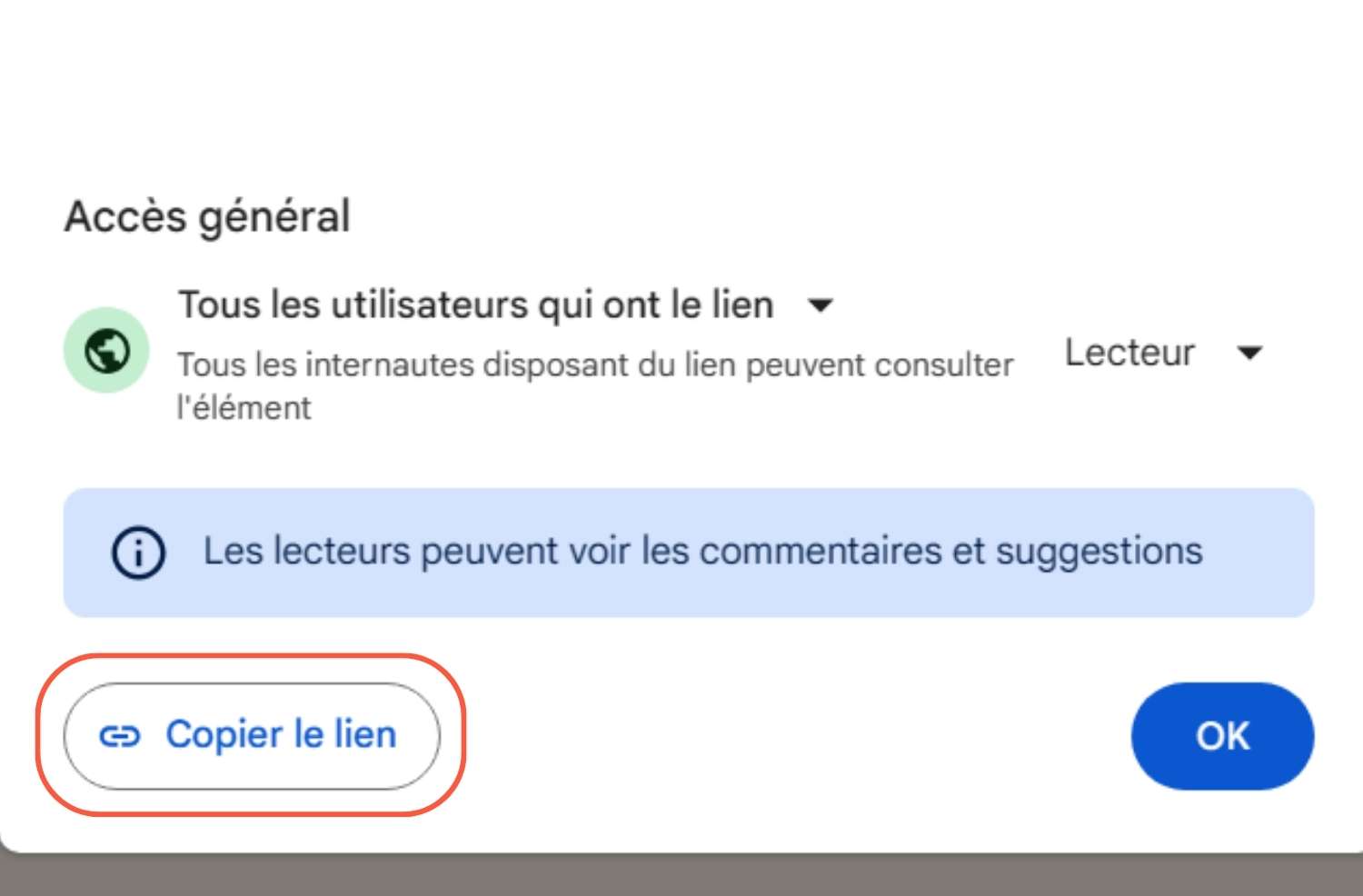 Etape 4 pour partager un fichier sur Google Drive Etape 4 pour partager un fichier sur Google Drive