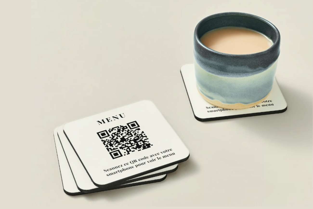 Exemple de QR code sur sous-verre Exemple de QR code sur sous-verre