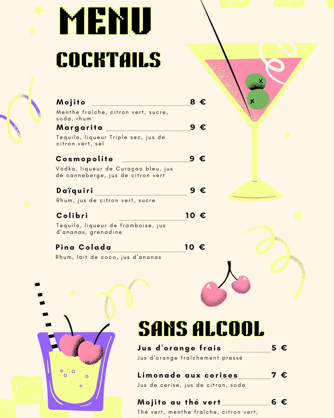 Exemple de carte de menu Exemple de carte de menu