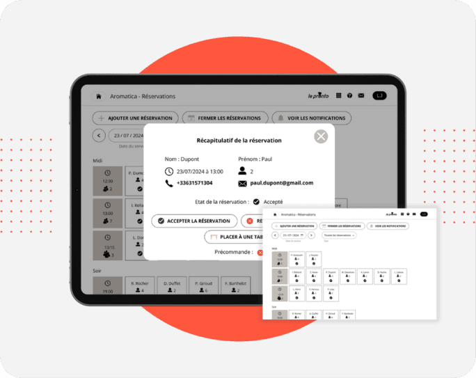 Dashboard permettant de gérer facilement les réservations d'un restaurant